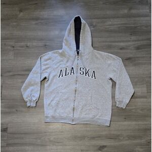 Alaska Arctic Circle Full Zip Embroidered Hoodie Gray Size Medium